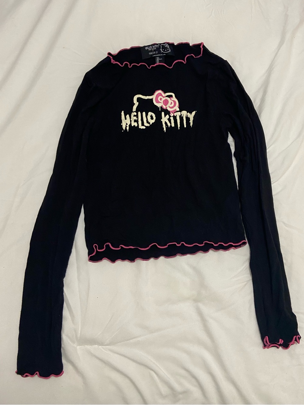 Forever 21 Hello Kitty Black Long-Sleeve Top with Pink Trim